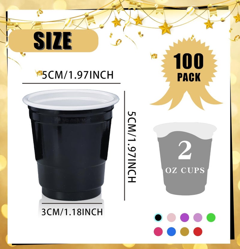 MUNILAIL 100 Pack 2 Oz Plastic Shot Cups Disposable Shot Glasses Black Shot Cups for Party Wedding Wine Beer Shooting Games Mini Shot Cups - Image 2
